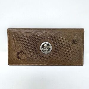 Montana West Texas Western Rodeo Style Basketweave Tooled Leather Wallet